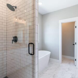 Custom Bathroom with Shower and Standalone Tub