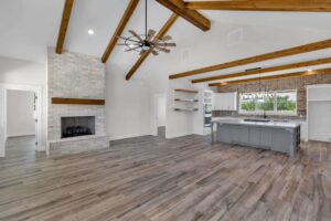 Custom Home open floor plan showing living area and kitchen
