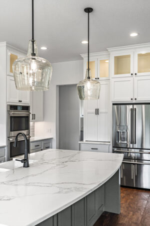 Island Kitchen and Lights - FM 275 new house built by LaRue Custom Homes