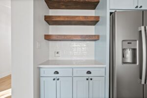 Custom cabinets and floating shelves