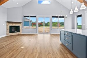 Dining room with sliding window door