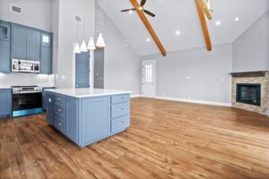 custom kitchen and living room