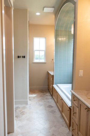 Shower with green tile